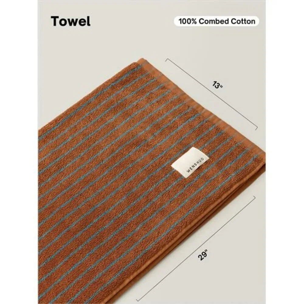 Caramel Striped Cotton Hand Towel Soft Absorbent Luxury Bathroom Face Towel
